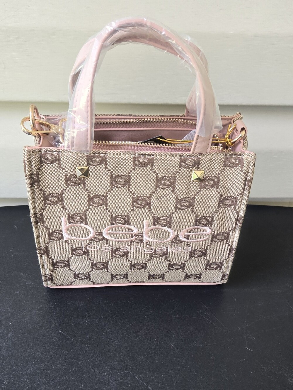 bebe Signature Mini Tote Bag in Pink Beige